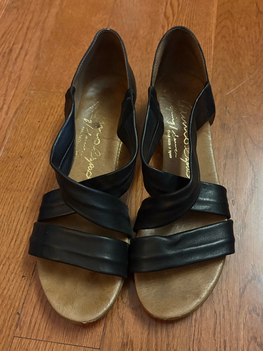 Gaimo Espadrille Black Women's Crisscross Leather Sandals. Size 9. Made in Spain